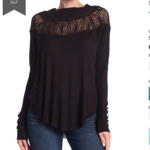 Free People Black Spring Valley Waffle Knit Top